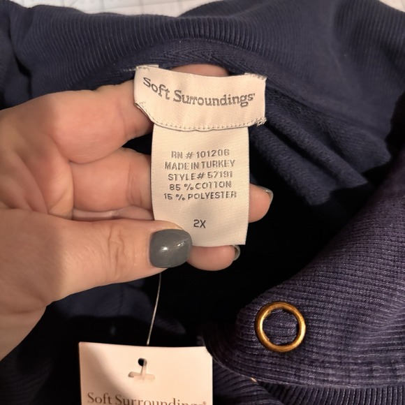 Soft Surroundings Navy Snap Neck Tunic Sweatshirt Top Plus Size 2X Raw Edge NWT - Picture 4 of 5